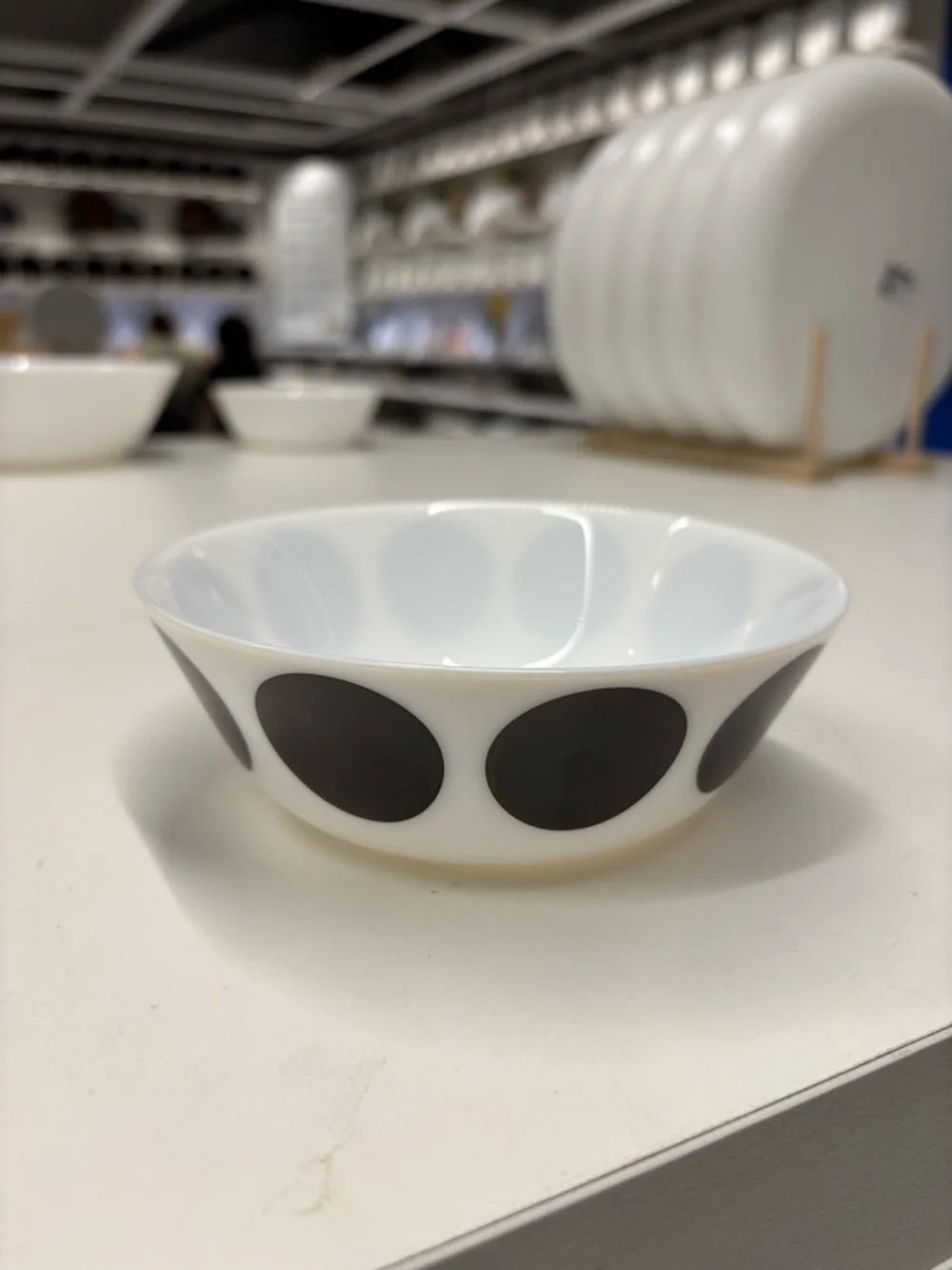 1 IKEA White Ceramic cereal soup food bowl with Black polka Dot Pattern new